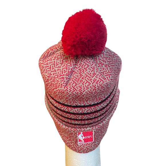 Toronto Raptors 47 Brand Red Pom Beanie Cuffed NBA Hardwood Classics Knit Hat - Picture 6 of 7